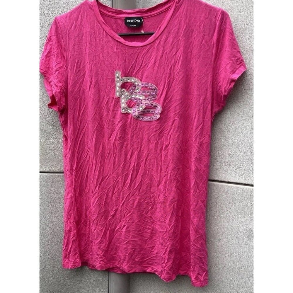 Vintage bebe Women’s Size XL Shirt Pink White Stones Y2K 90s Summer Top NWOT